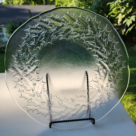 Vintage Mikasa Crystal Hostess Platter Holly Design 14" Round Serving Tray Japan - Picture 9 of 11